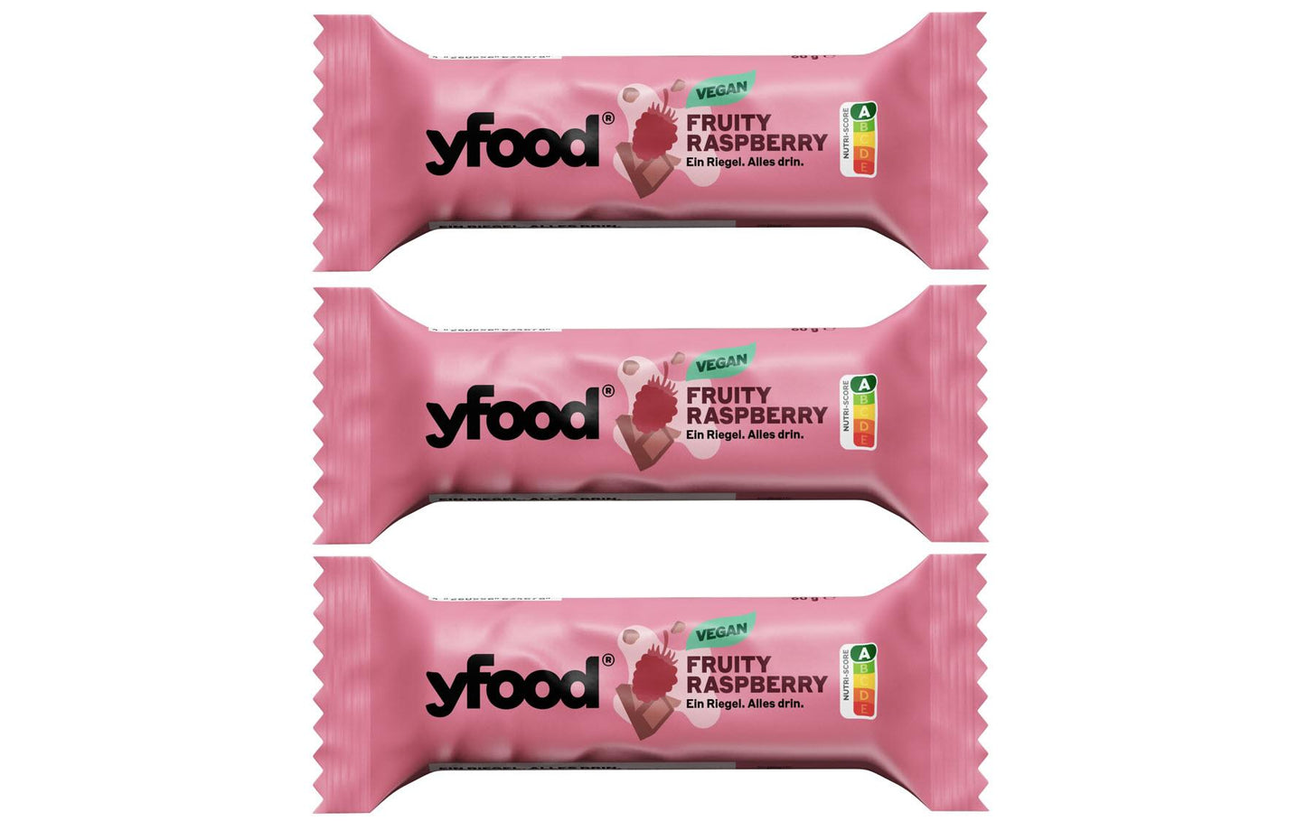 YFOOD Protein Riegel vegan Fruity Raspberry 3x 60 g/ Vegan